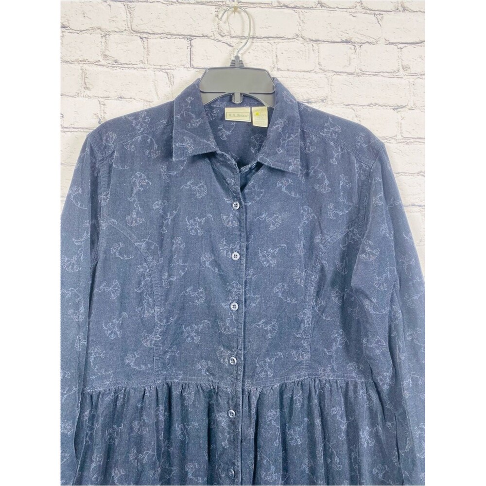 L.L.Bean Women’s Navy Corduroy Button Front Maxi Shirt Dress Floral Print Sz 12 - Picture 3 of 8